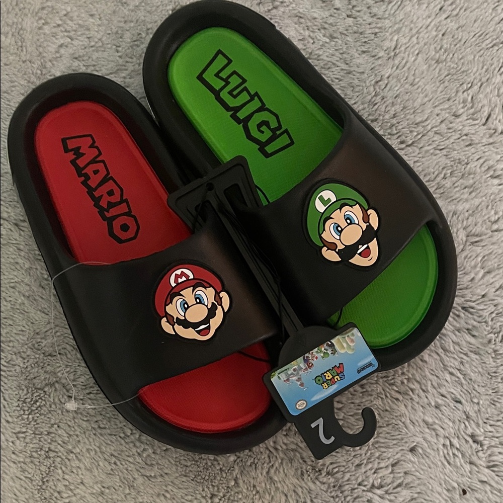 Nintendo Kids Mario & Luigi Slide Sandals - Black, Red, and Green